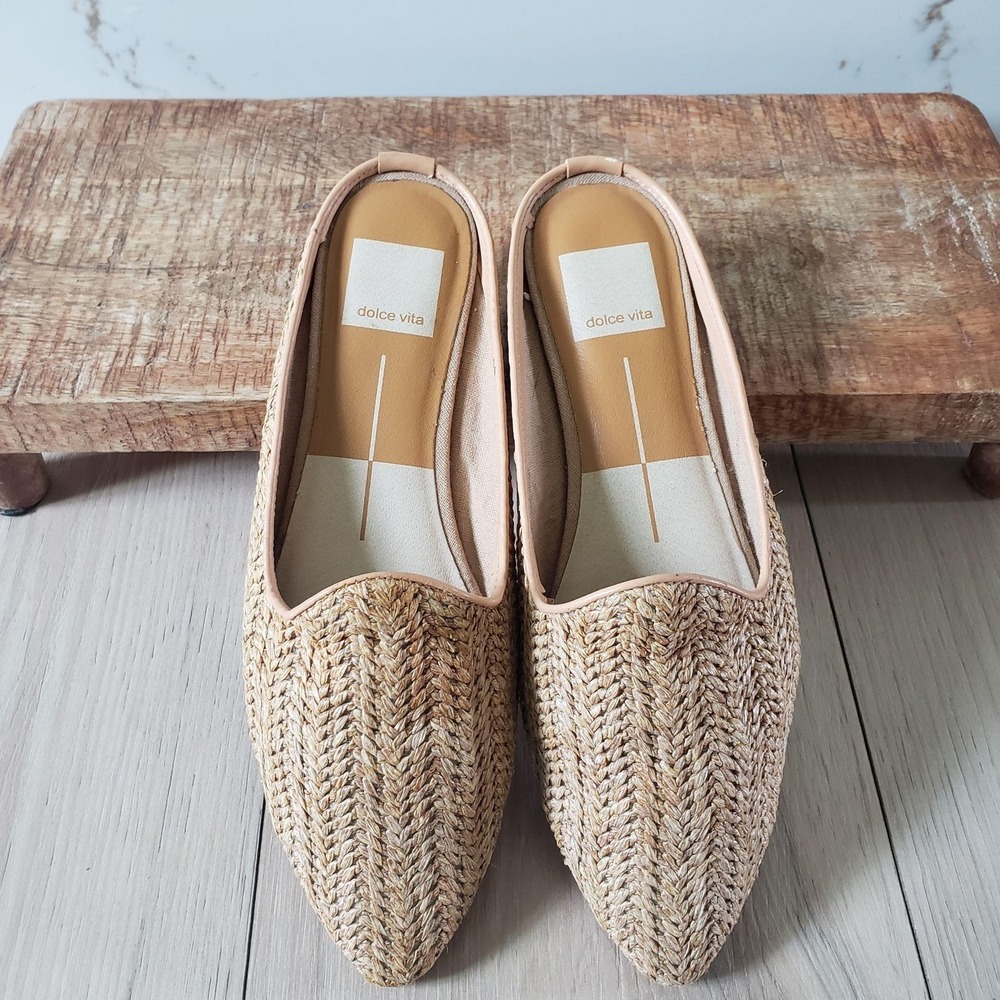 Dolce Vita Slides Womens 6.5 White Woven Pointed Toe Slip On Flat Mules Casual